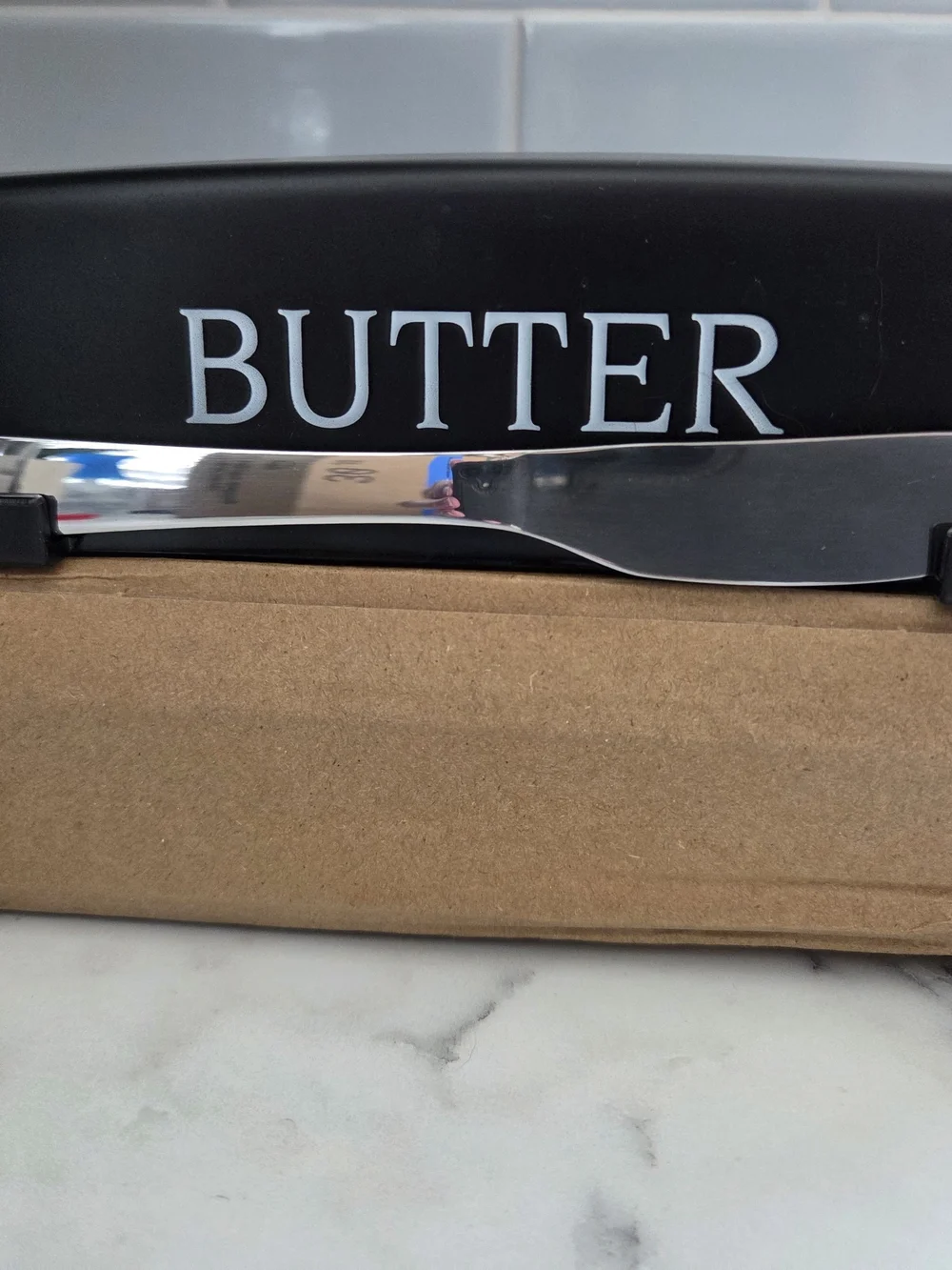 Source Unknown Black Butter Dish with Stainless Spread Knife